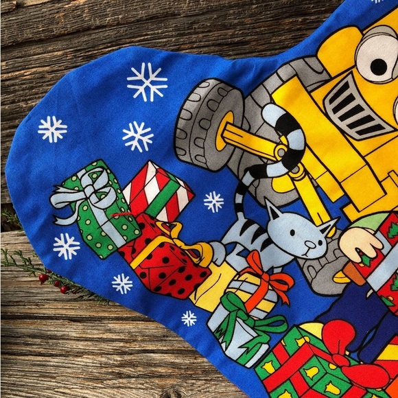 Bob the Builder Handmade large Christmas stocking Yellow scoop bucket upcycled💙 - Picture 5 of 11